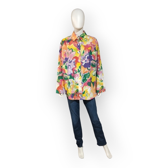 Blair Multicolor Abstract Floral Button Shirt, L - Picture 1 of 7